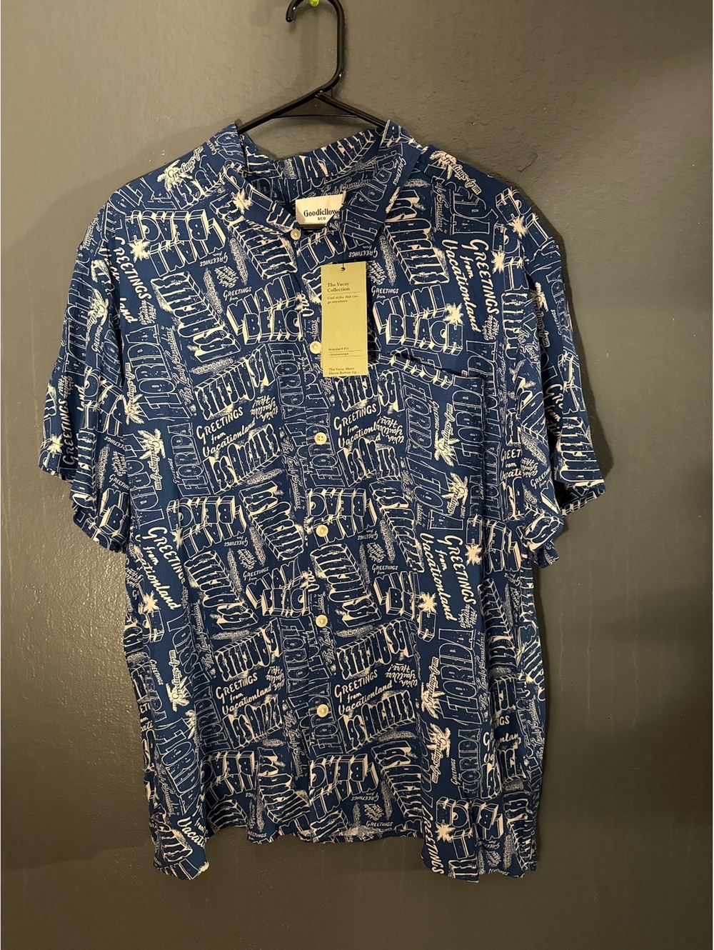 Goodfellow & Co XL Navy Blue Vacation Short Sleeve Button-Up Shirt